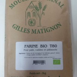 Farine de blé bio t80 conditionnée par 2 kg