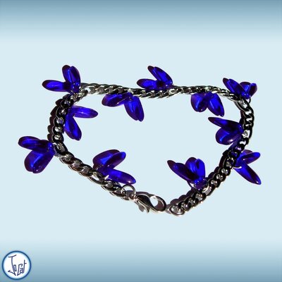 Bracelet bleu roi taille 2, en acier inoxydable maille figaro