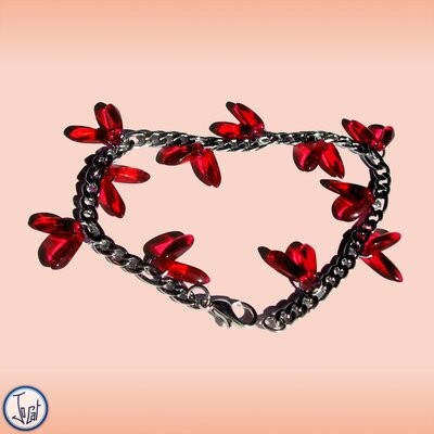 Bracelet cerise taille 2, en acier inoxydable maille figaro
