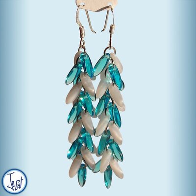 Boucles d'oreilles azur et neige, longues en acier chirurgical