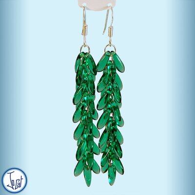 Boucles d'oreilles vert impérial, longues en acier chirurgical