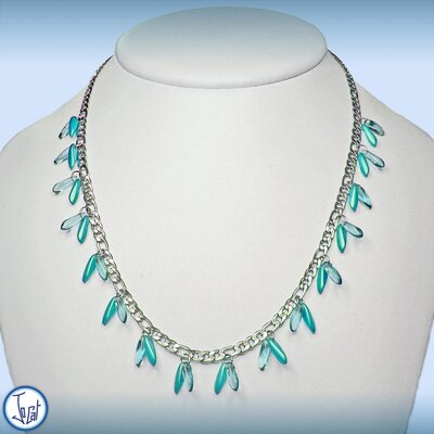 Collier bleu glace et bleu céleste, en acier inoxydable