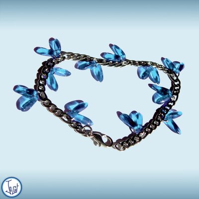 Bracelet bleu glace taille 2, en acier inoxydable maille figaro