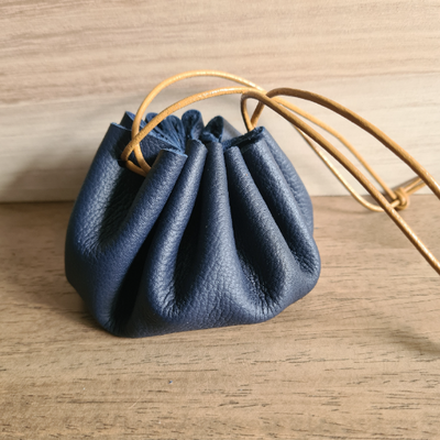 Bourse / vide-poche en cuir marine/ocre