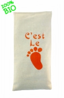 Bouillotte sèche bio-riz 19cm /10cm 'c'est le pied ' orange 