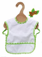 Bavoir bébé bio pull blanc biais vert  imperméable  et éponge 100% bio 