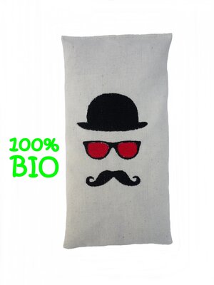 Bouillotte sèche bio-riz 19cm /10cm 'moustache 'noir/ rouge 