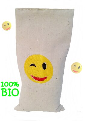 Bouillotte sèche bio-riz 19cm /10cm 'smiley clin d’œil ' 