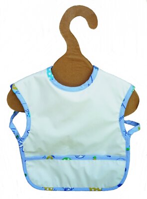 Bavoir bébé bio pull blanc biais bleu coccinelle jaune  imperméable 