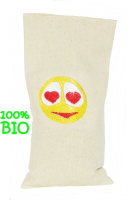 Bouillotte sèche bio-riz 19cm /10cm 'smiley  amoureux '