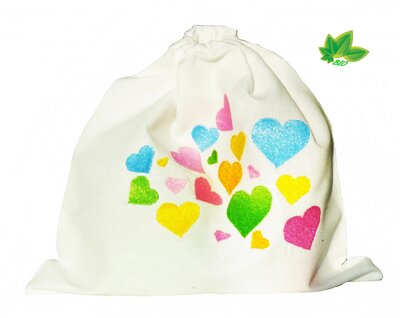 Sac plus coussins sensoriels en coton bio d’inspiration montessori 'cœurs' 
