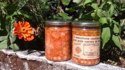 2 manchons confits-chorizo aux pois carrés de la rauze