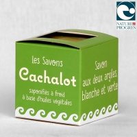 Savon aux deux argiles, blanche et verte, cube 6 cm - emballé