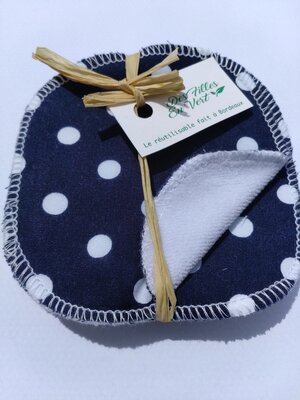 7 lingettes carrées tissu à pois