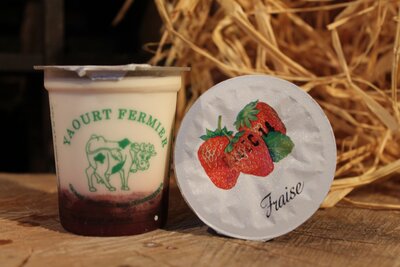 Yaourt fermier sur lit de fraise
