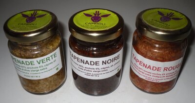 Lot de 3 tapenades( noire,rouge ,verte)