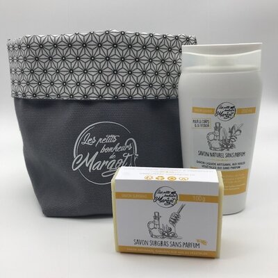 Panière + savon liquide 200 ml + savon surgras sans parfum