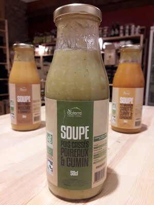 Soupe bio : pois cassés, poireaux et cumin