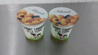 2 yaourts sur fond de confiture abricot