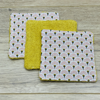 Lot 3 cotons jaune et éventail rose