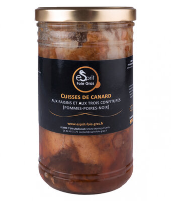 Cuisses de canard aux raisins et aux 3 confitures (pommes - poires - noix)