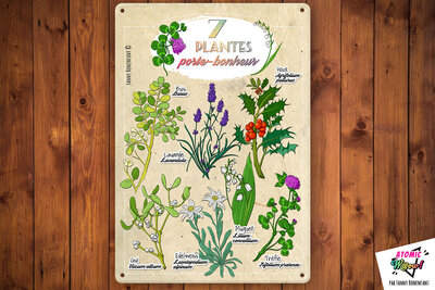Déco en métal – herbier – plantes porte-bonheur