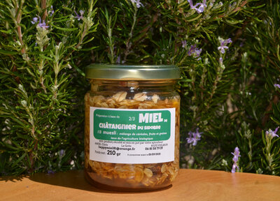 Miel de châtaignier et muesli bio
