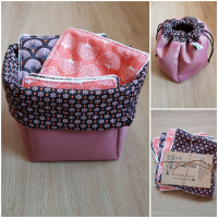 Pochon+5 lingettes - rose/eventails