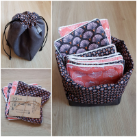 Pochon+5 lingettes - brun/eventails