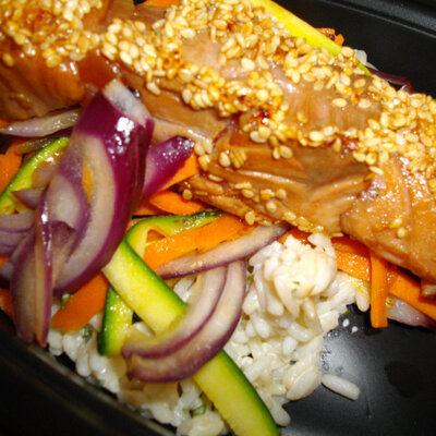 Brochette de saumon mariné thaï