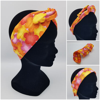 Bandeau rigide fleurs orange/rose/or