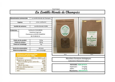 La lentilles blonde de champeix