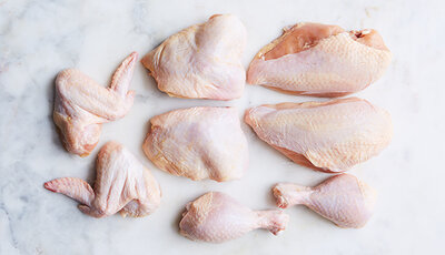 Poulet découpé en morceaux