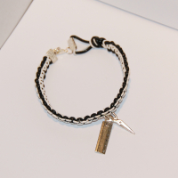 Bracelet macramé cuir noir et blanc