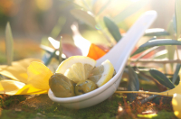 Olives vertes au basilic et citron