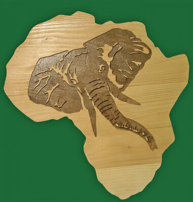 Tête d'éléphant sur carte d'afriq