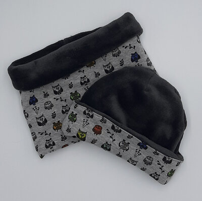Ens. snood et bonnet chouettes