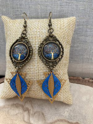 Boucles arbre moutarde et bleu
