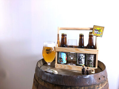Coffret bois 6 bières avec verre