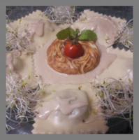 Raviole de canard au porto et noisettes