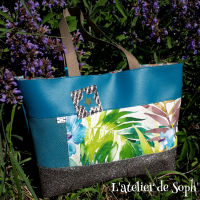 Sac à main 'hybiscus' or et bleu canard