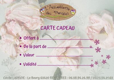 Carte cadeau accueillette des pensées