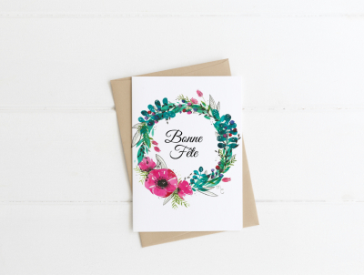 Carte aquarelle (+enveloppe kraft) bonne fête