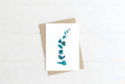 Carte aquarelle (+enveloppe kraft) eucalyptus