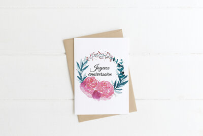 Carte aquarelle(+enveloppe kraft)anniversaire
