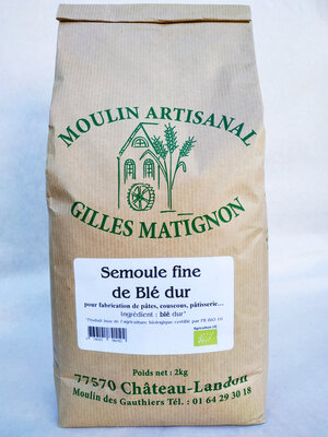 Semoule fine de blé dur bio par 5 kg