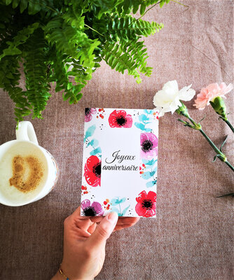 Carte aquarelle(+enveloppe)anniversaire fleur