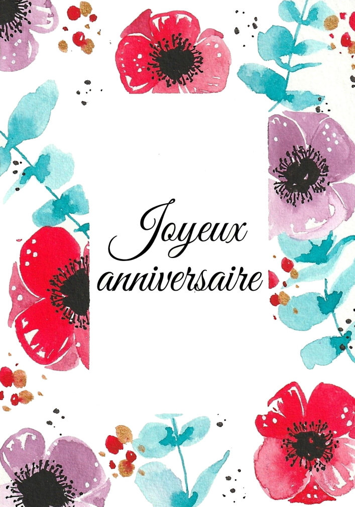 Carte aquarelle(+enveloppe)anniversaire fleur - 1 u - Le Safran