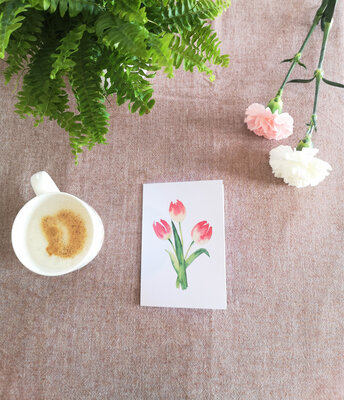 Carte aquarelle (+enveloppe) tulipes
