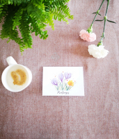 Carte aquarelle (+enveloppe) crocus printemps